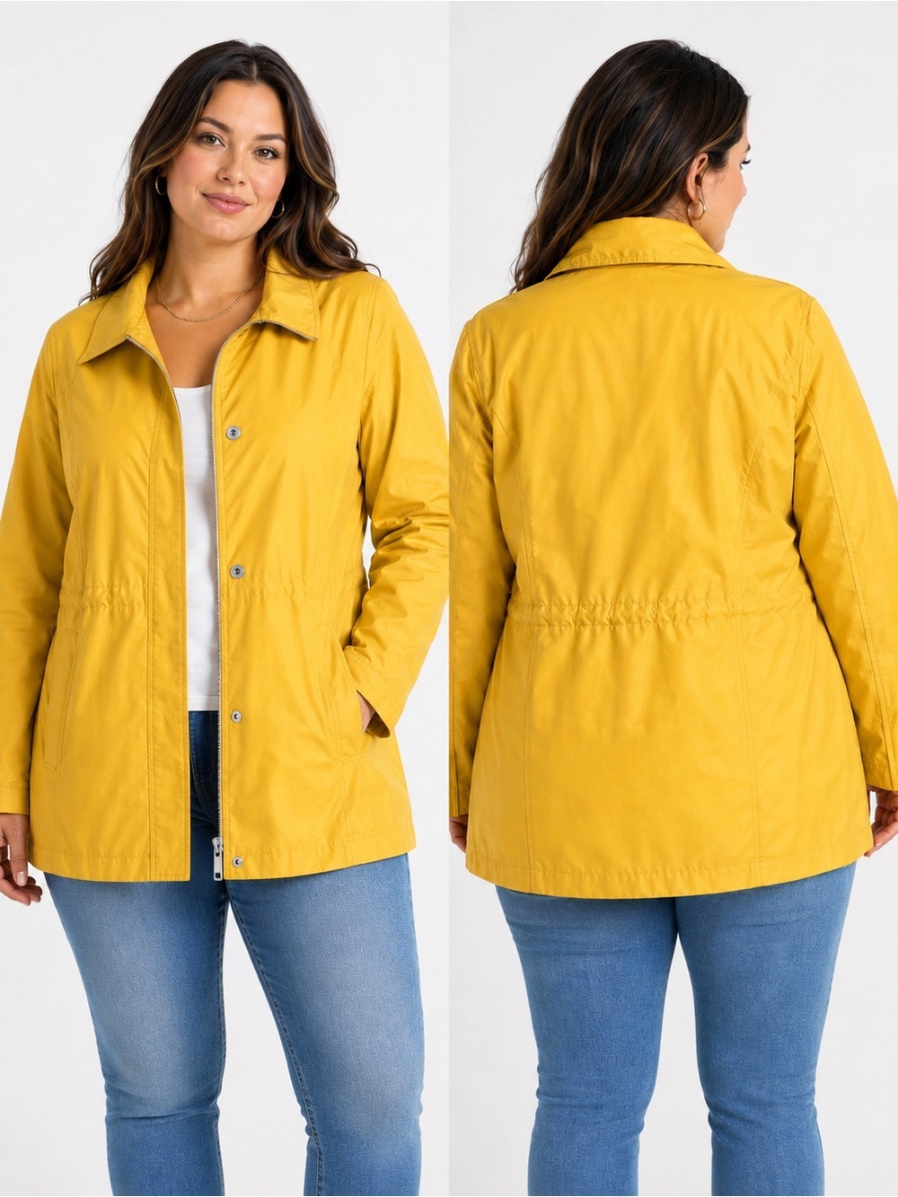 Lands’ End Yellow Rain Jacket Large Petite LP Lightweight Zip Snap Coat - Picture 1 of 5